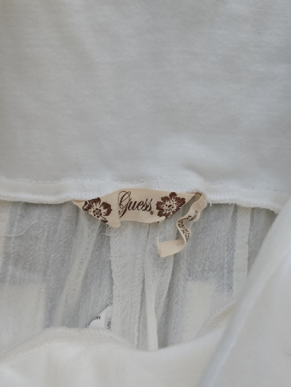 Guess White Wide Leg Linen Top with Rouched Waistband - Picture 3 of 6